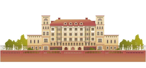 Fachada Exterior País Multistory Hotel Ornate Victorian Style Horizontal Vector —  Vetores de Stock