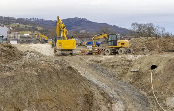 Excavators Loamy Construction Site — Stock Photo, Image