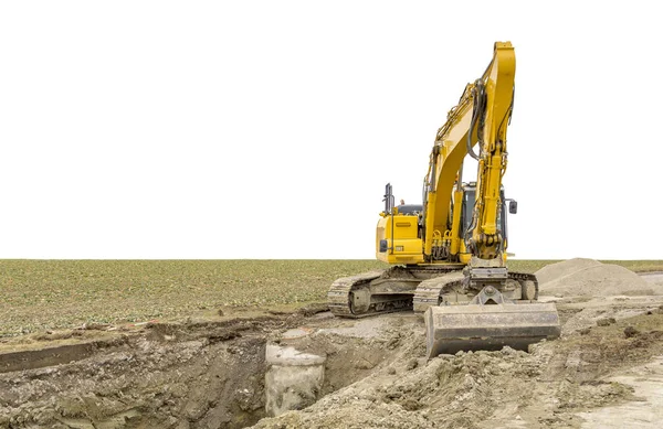 Excavadora Una Obra Construcción Arcillosa — Foto de Stock