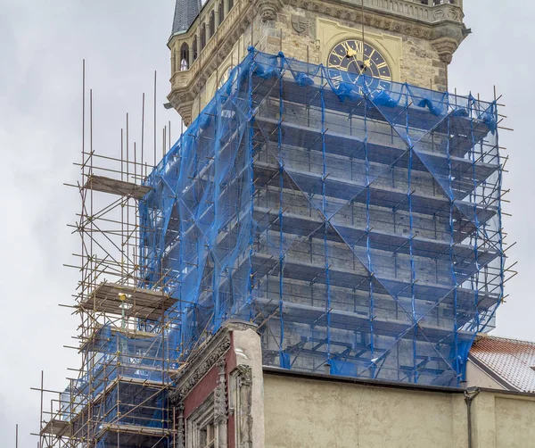 Närbild Skott Byggnadsställning Historisk Byggnad Som Sett Prag — Stockfoto