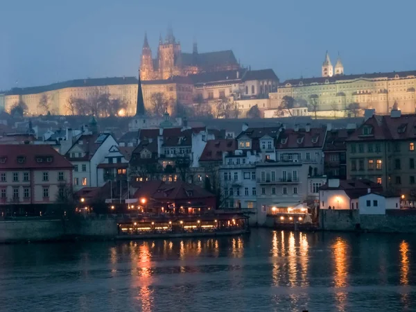 Vue Illuminée Idyllique Prague Capitale République Tchèque Heure Bleue Hiver — Photo