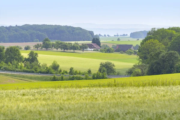 ブラウンスバッハ ドイツ南部地区で春の時間に畑と田園農業風景 — ストック写真