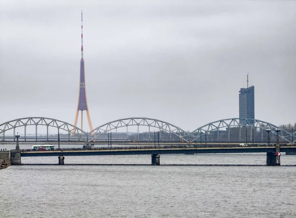 Ponte Riga Capital Letónia Hora Inverno — Fotografia de Stock