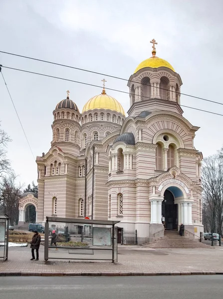 Katedrála Zrození Rize Hlavního Města Lotyšska Zimním Období — Stock fotografie