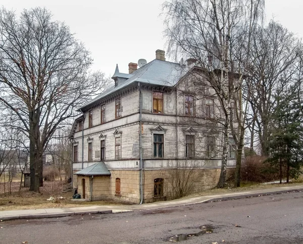 Rundown Wooden Old House Seen Riga Winter Time — Stock Photo, Image