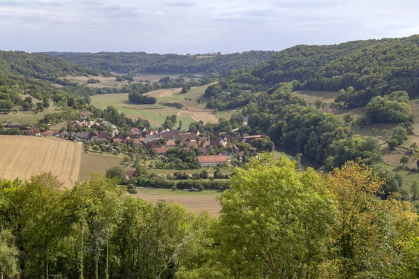 Luchtfoto Toont Een Dorp Met Naam Baechlingen Buurt Van Langenburg — Stockfoto