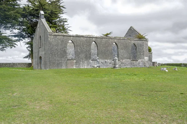 Landskap Runt Nedgångna Kyrka Connemara Region Irland — Stockfoto