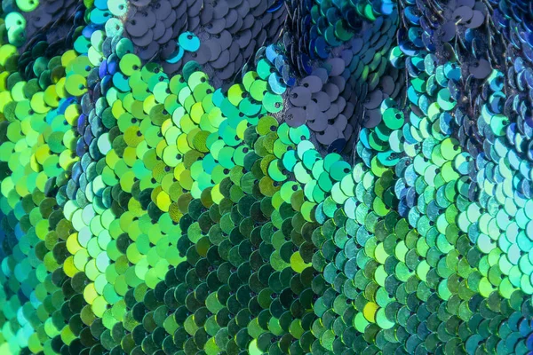 Volledige Frame Abstracte Achtergrond Toont Veel Groene Blauwe Reflecterende Pailletten — Stockfoto