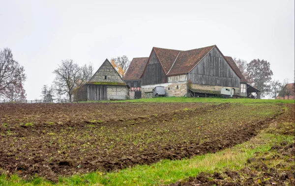 Güney Almanya Hohenlohe Sonbahar Zamanı Eski Çiftlik Evi Olan Kırsal — Stok fotoğraf