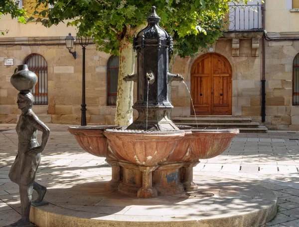 Kút Víz Téren Plaza Mayor Navarrete Rioja Spanyolország — Stock Fotó
