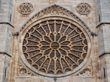 Ana gül pencere Santa Maria de Leon Katedrali - Leon, Kastilya ve Leon, İspanya