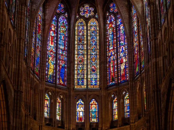 Vidrieras Sobre Altar Mayor Ábside Semicircular Catedral Santa María León — Foto de Stock