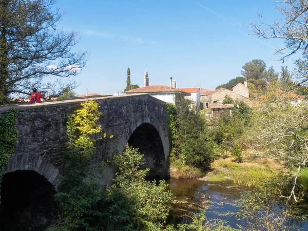 Ponte Pedra Medieval Ponte Velha Sobre Rio Furelos Furelos Galiza — Fotografia de Stock