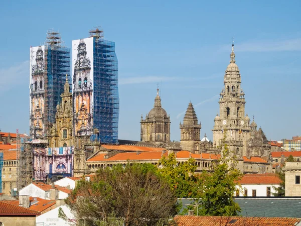 View of the Cathedral of Santiago de Compostela  from the Alameda Park during the restorations in 2014 - Santiago de Compostela, Galicia, Spain