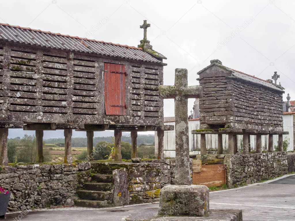 Crosses and dry-stone granaries - Olveiroa, Galicia, Spain