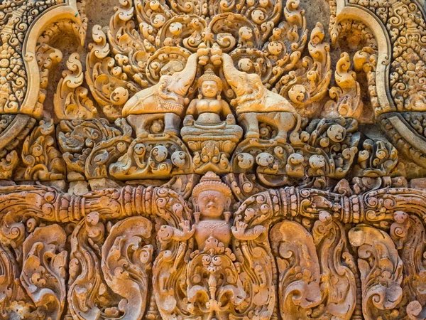 Diosa Hindú Lakshmi Una Pared Ciudadela Las Mujeres Banteay Srei — Foto de Stock