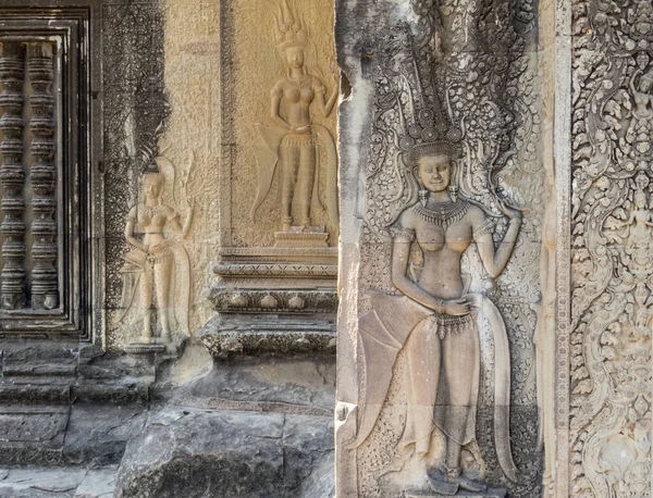 Friso Espíritos Femininos Apsaras Agkor Wat Siem Reap Camboja — Fotografia de Stock