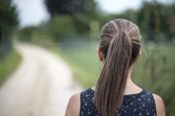 Ponytail Old Woman Back — Stock Photo, Image