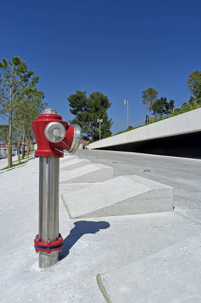 red fire hydrant in the marina Rovinj, Istria, Croatia