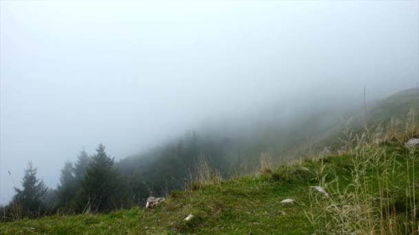 Nuvens Deriva Sobre Caminho Montanha Empurradas Pelo Vento — Vídeo de Stock