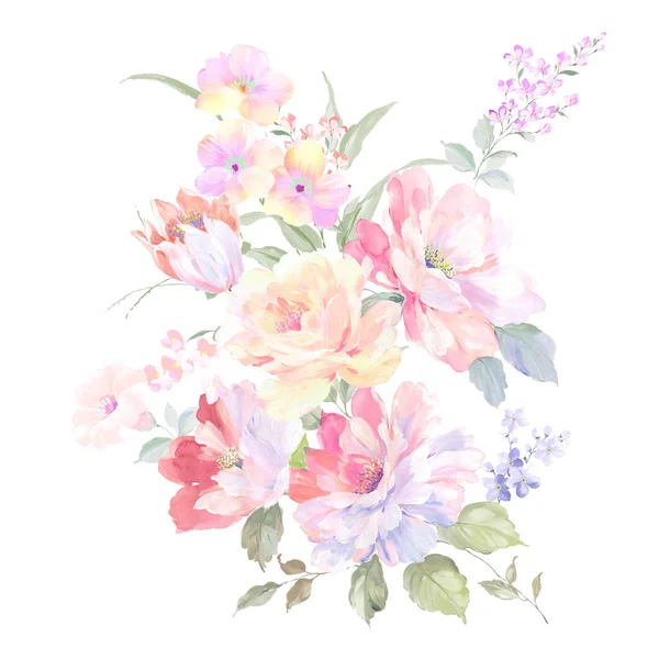 水彩玫瑰花收藏 — 图库照片