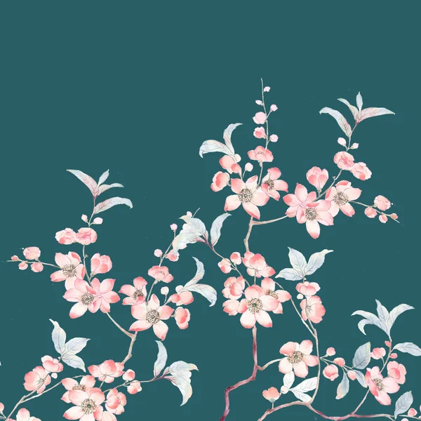 Aquarell Zweige Und Blumen — Stockfoto