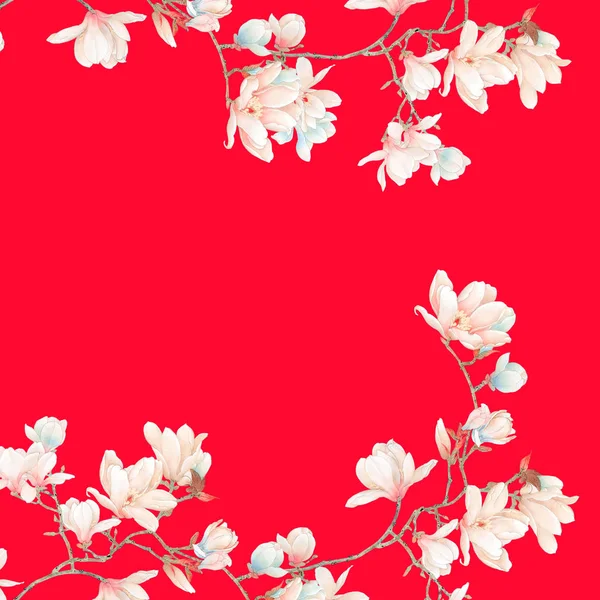 Акварельні Квіти Гілки Магнолії — стокове фото