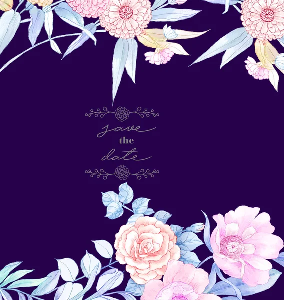Elegante Pintado Mão Aquarela Lápis Rosa Flor — Fotografia de Stock