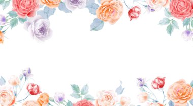 Sulu boya kalem peony çiçek ve yaprakları gül