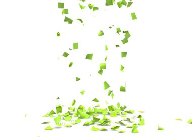 Parlak ve renkli konfeti yere uçan. İzole arka plan. 3D çizim