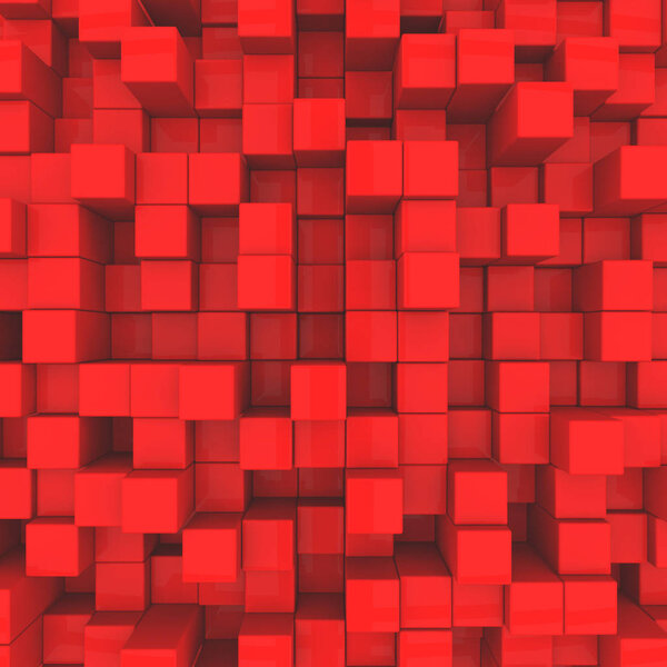 Abstract background. Red cubes. 3D illustration