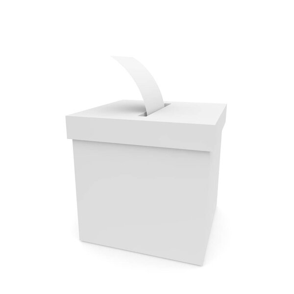 Коробка для голосования с бюллетенями. Изолированный на белом фоне. 3D рендеринг
