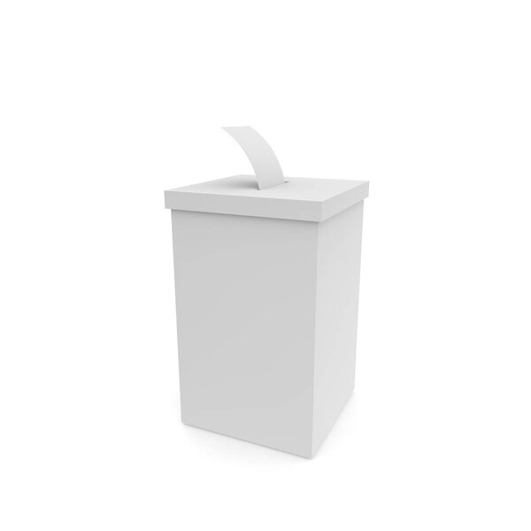 Коробка для голосования с бюллетенями. Изолированный на белом фоне. 3D рендеринг
