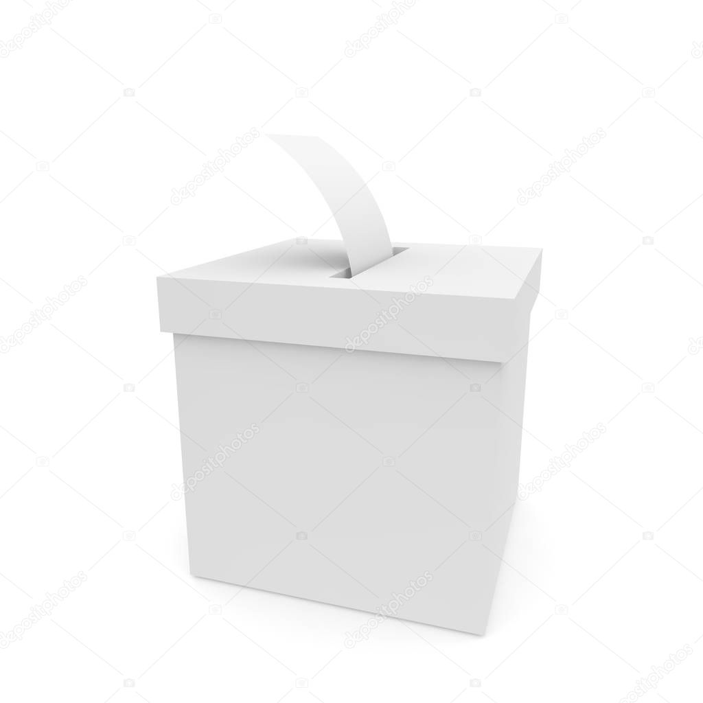 Box for voting with ballots. Isolated on white background. 3D render