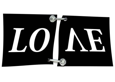 Aşk sloganı siyah kumaş üzerine. İzole arka plan. Yüksek çözünürlük. 3D render