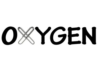 Oksijen sloganı, metal klipleri ile bağlı. İzole arka plan. Yüksek çözünürlük. 3D render