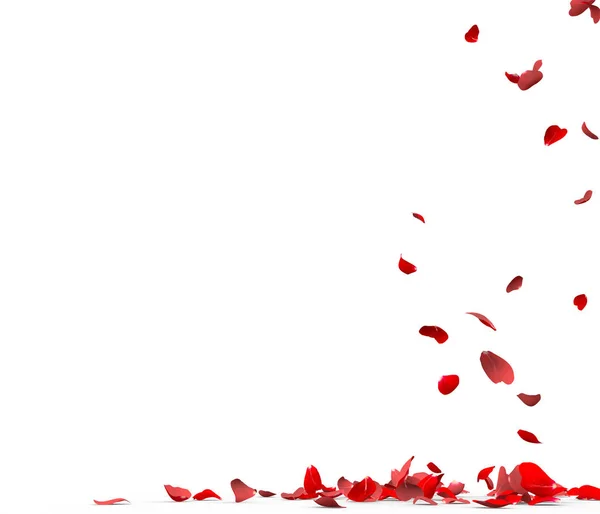 Molti Petali Rosa Cadono Sul Pavimento Isolato Sfondo Bianco — Foto Stock