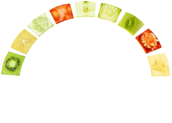 Collage Frukt Grönsaker Och Växter Cirkel Isolerade Vit Bakgrund Mitten — Stockfoto