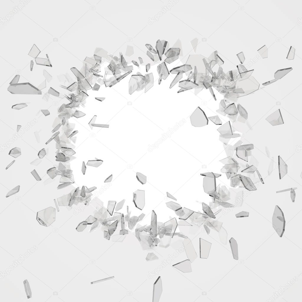Broken glass from the blow, shot on a white isolated background with space for Your text or image