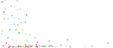 Yerde uçan parlak ve renkli konfeti. Yalıtılmış arka plan