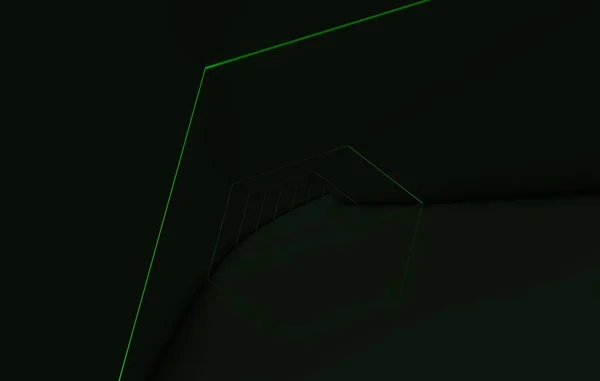 Túnel abstrato na escuridão total com faixa led verde — Fotografia de Stock