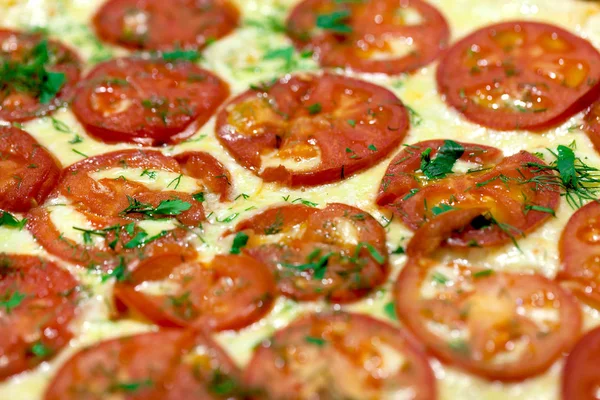 stock image Pizza with cheese and tomatoes closeup