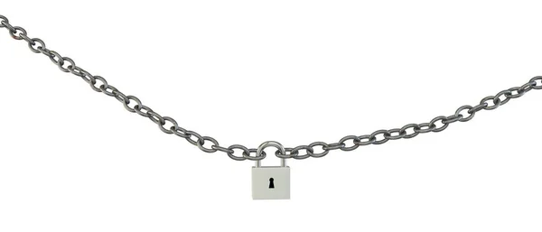 The lock connected two metal chains. White isolated background — Stock Photo, Image