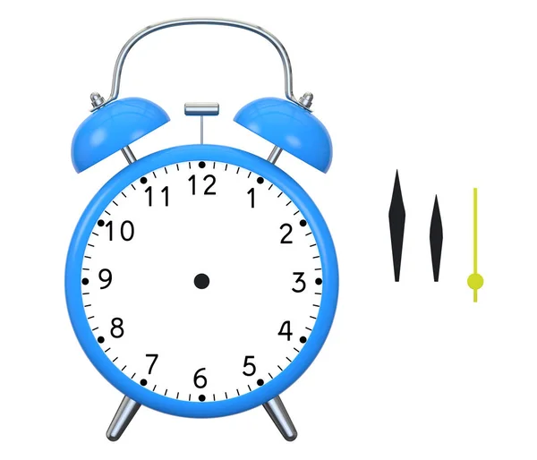 Blue alarm clock with bells. The hands of the alarm clock are lo — Stock Photo, Image