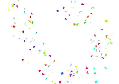 Daire şeklinde uçan çok renkli konfeti. İzole edilmiş beyaz arka plan. 3B illüstrasyon