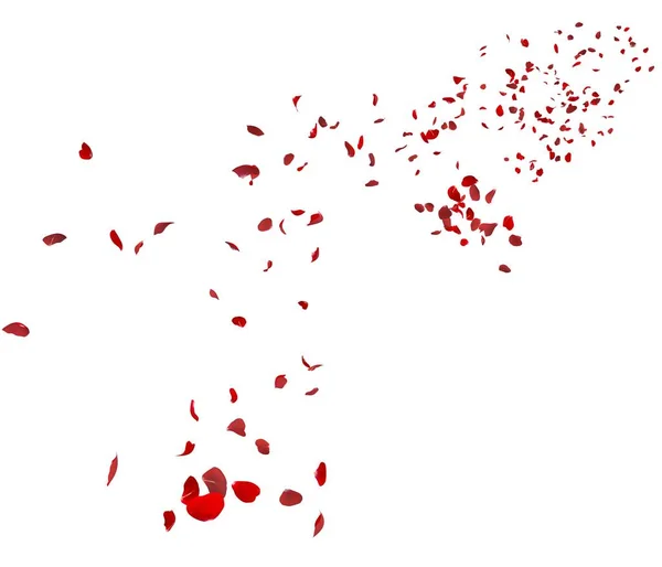 Rode Rozenblaadjes Vliegen Lucht Witte Geïsoleerde Achtergrond — Stockfoto