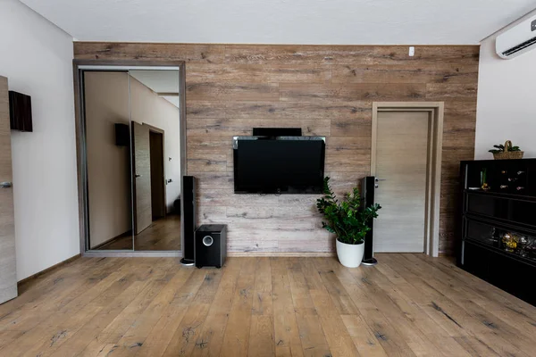 Vista Interior Sala Estar Moderna Vacía Con Televisor —  Fotos de Stock