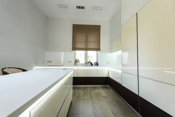 Binnenaanzicht Van Lege Moderne Keuken Lichte Kleuren — Stockfoto