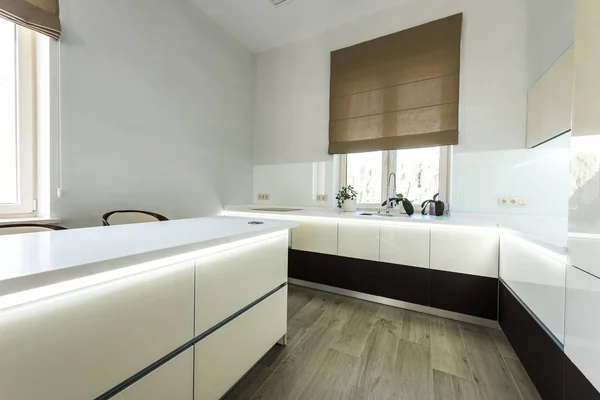 Vista interior da cozinha elegante em cores claras — Fotografia de Stock