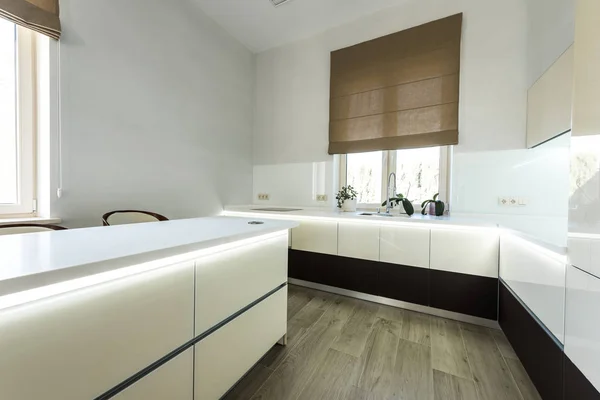 Interior view of stylish kitchen in light colors — Stock Photo